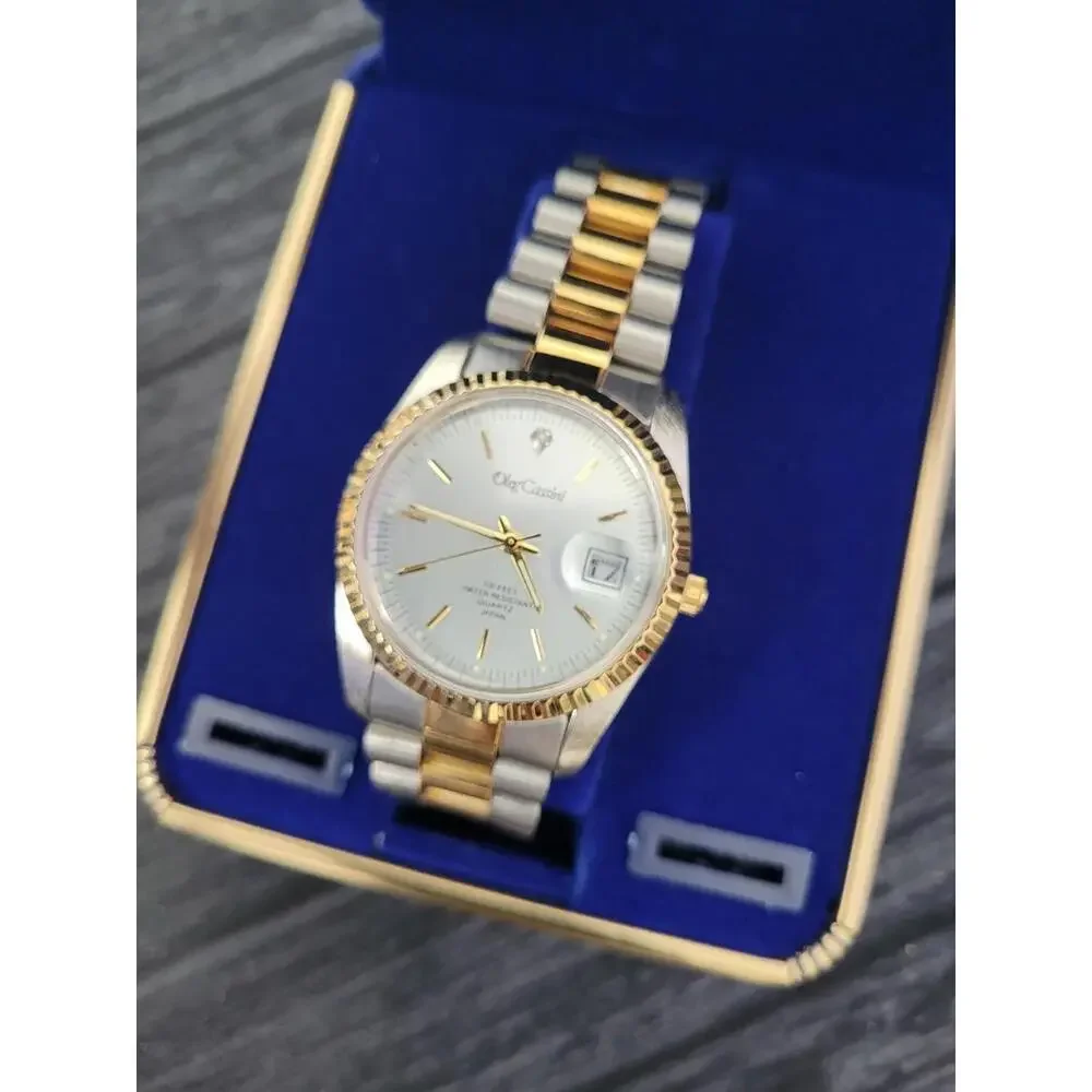 Rare Vintage Oleg Cassini Mens Diamond Watch W Box Papers‎